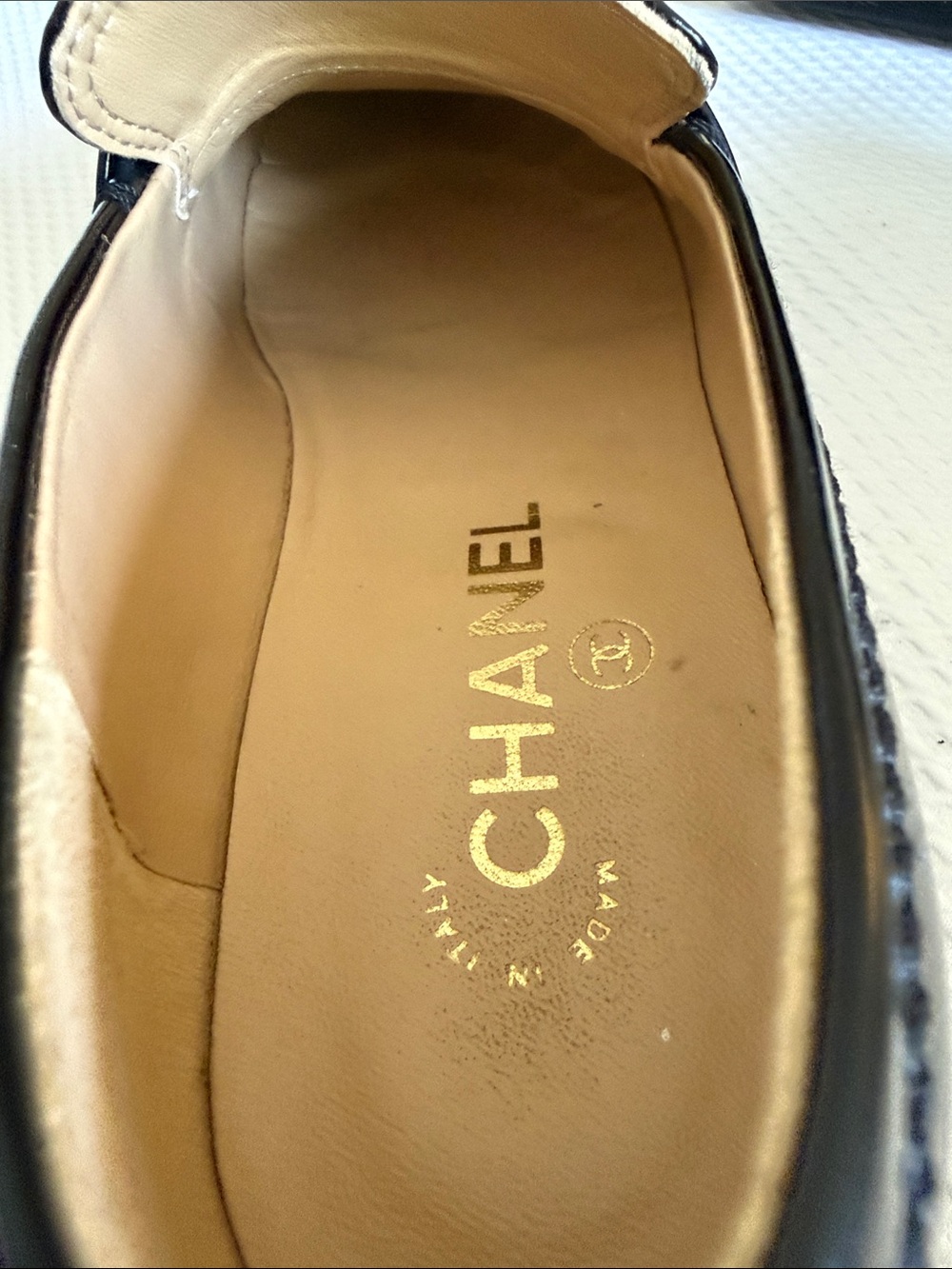 CHANEL Black Patent Leather Women’s Logo Chain Loafers - Picture 11 of 15